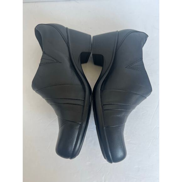 Clarks Genette Port Black Leather Casual Slip On Block Wedge Shootie Shoes 8 W - Picture 5 of 12